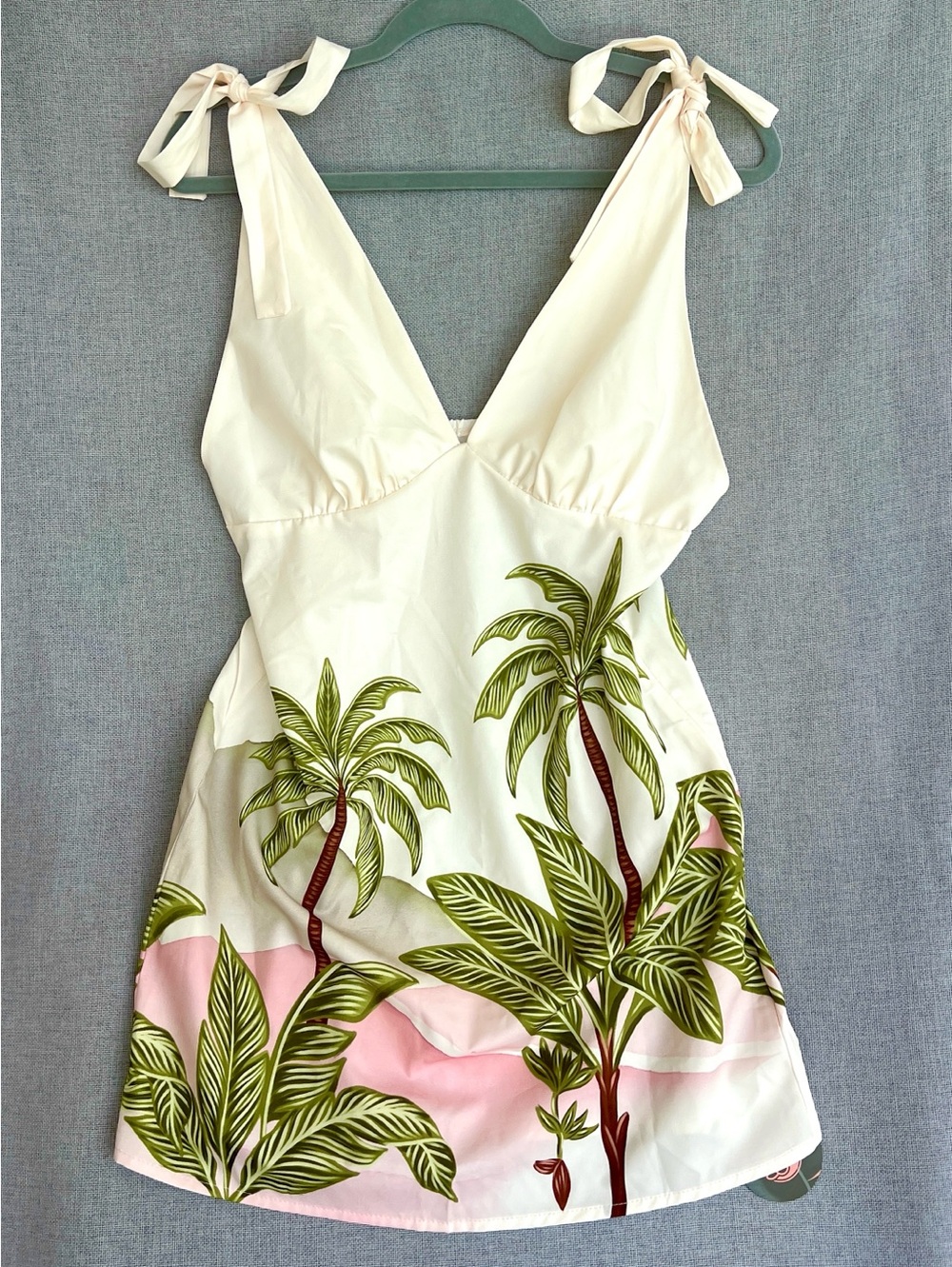 CAJUNI Mini Sundress Cover up dress cream palms size M NWT